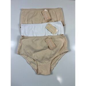 Natalie Bloomer Underware Bundle of 3 Granny Panties Medium Beige White NWT